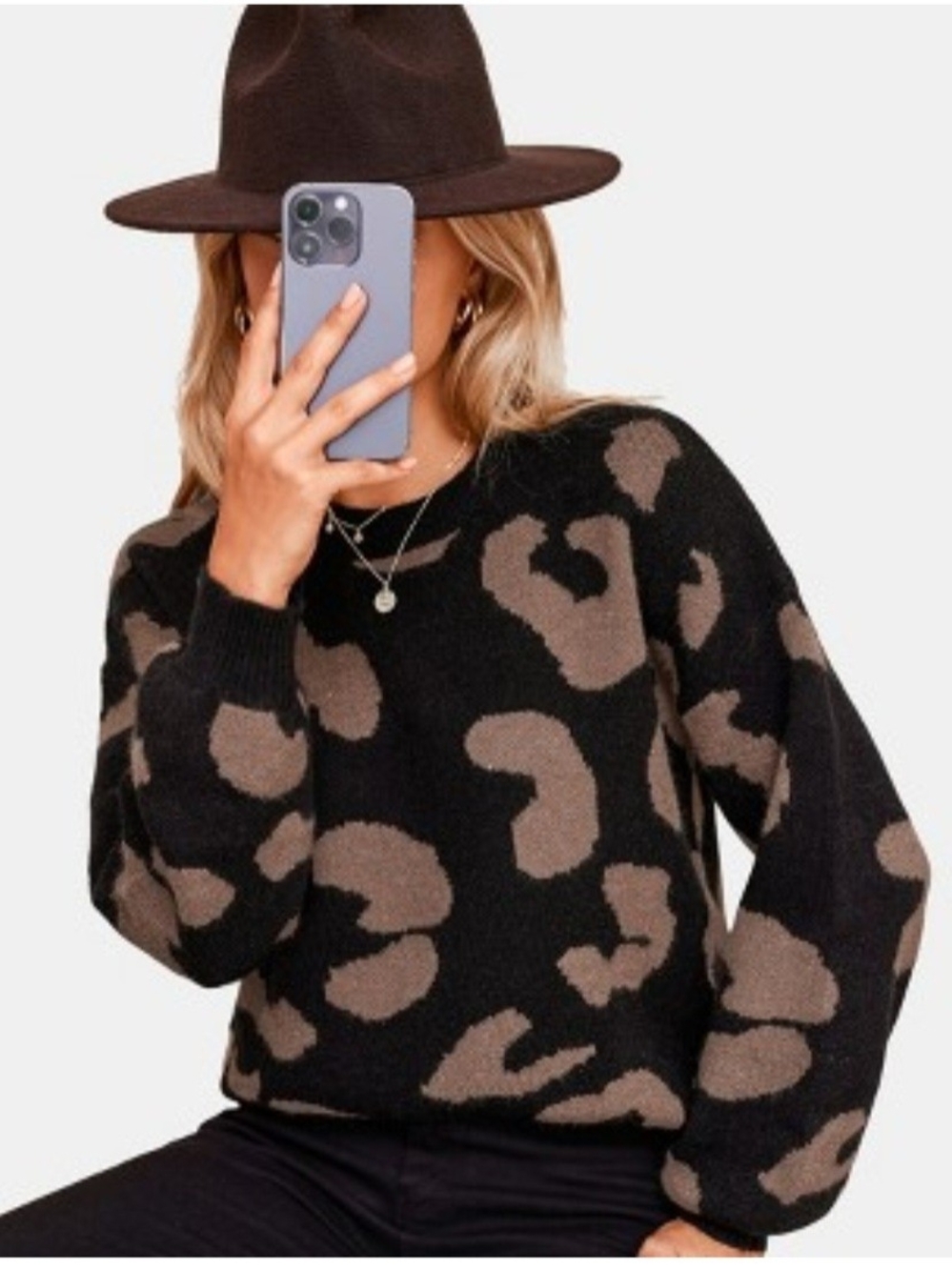 Cupshe Black & Taupe Leopard Crewneck Sweater